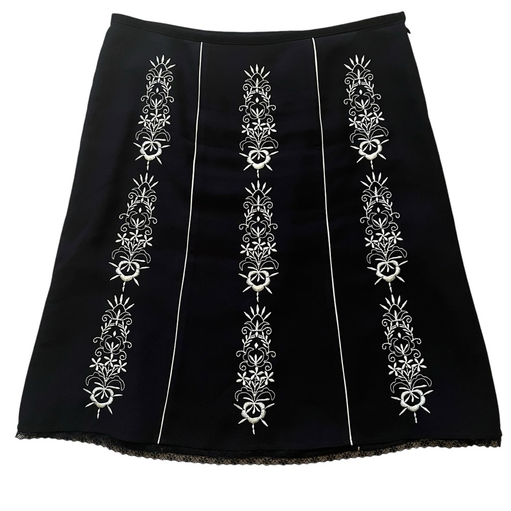 Loft Vintage Black Aline Skirt with All Over Cream Embroidery 12P